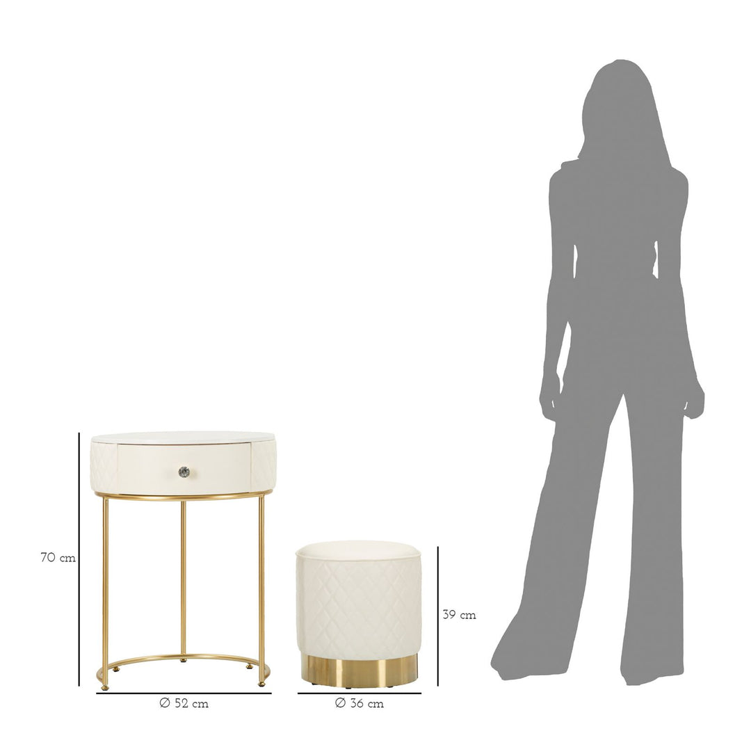 Mesita de noche alta blanca con taburete – Sharon set moderno