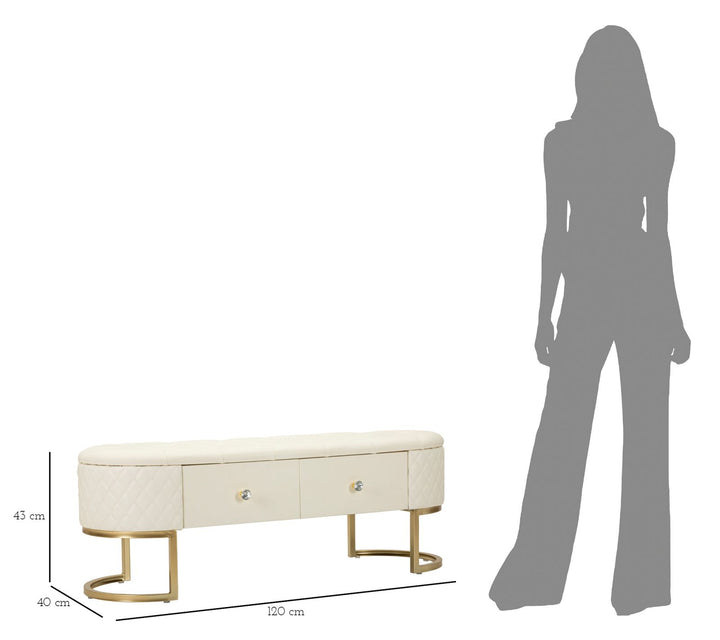 Banco tapizado blanco con cajones – Sharon asiento con almacenaje