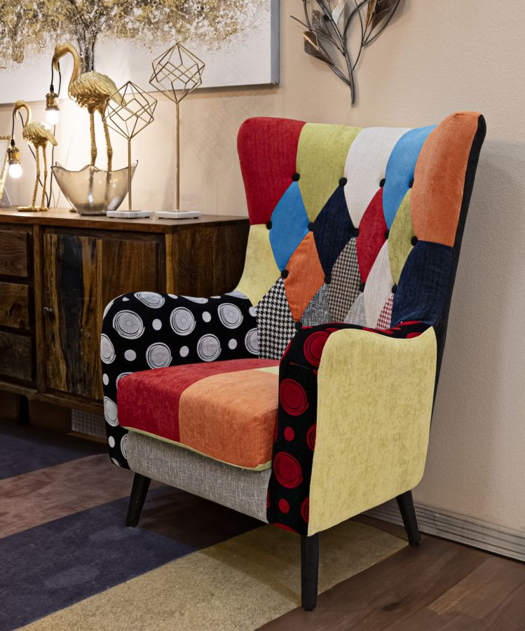Sillón tapizado patchwork – Sillón de acento multicolor
