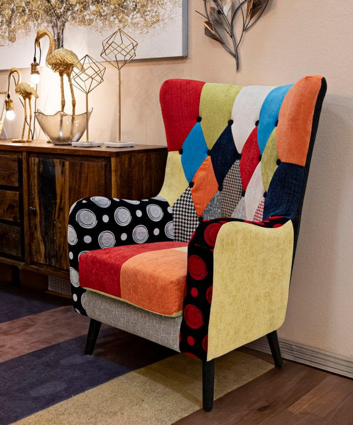 Sillón tapizado patchwork – Sillón de acento multicolor