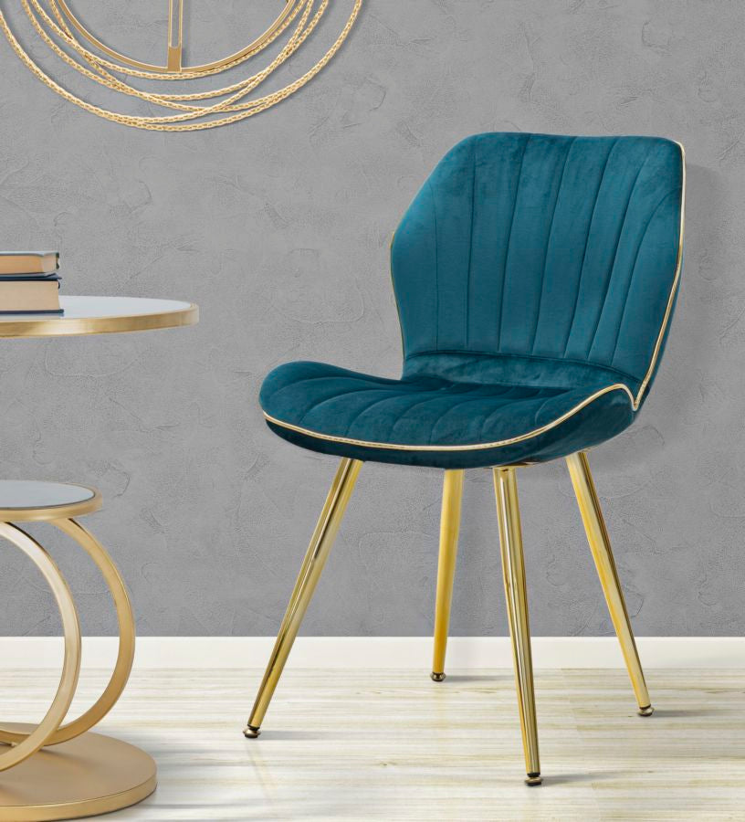 Juego de 2 sillas de comedor de terciopelo turquesa con patas doradas – Paris Space