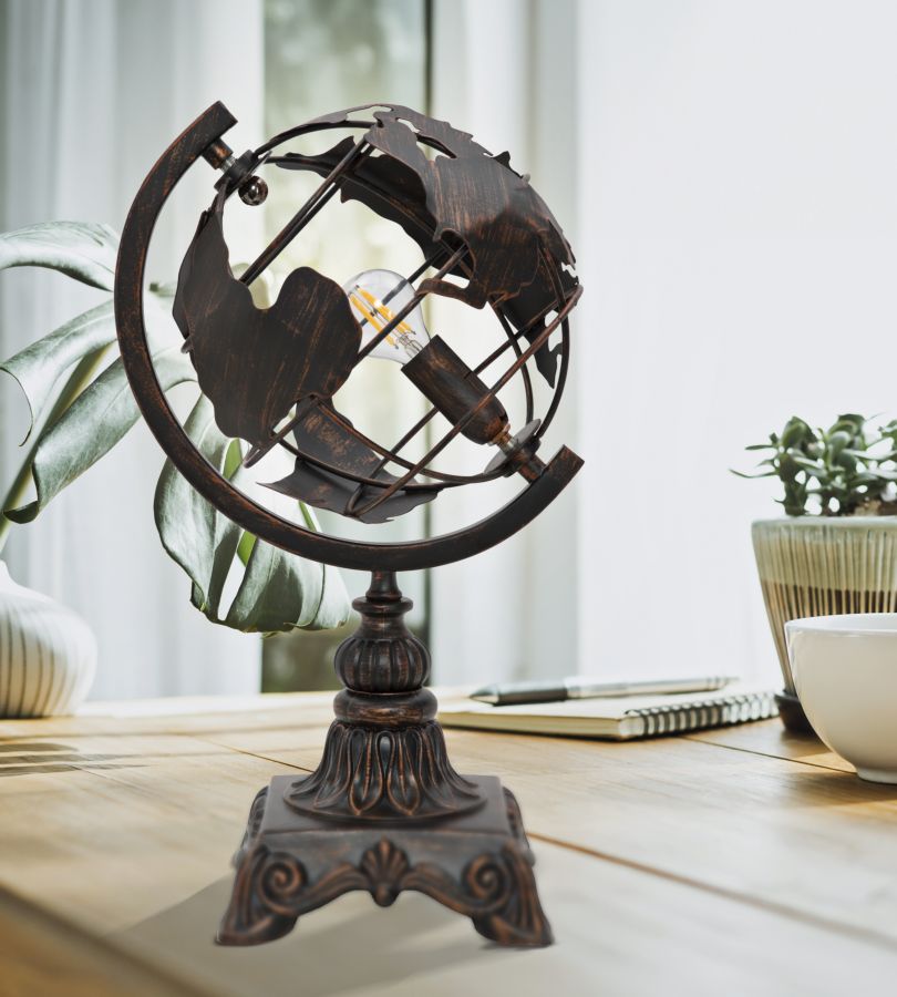 Lámpara de mesa globo vintage con base de metal – World Industry diseño
