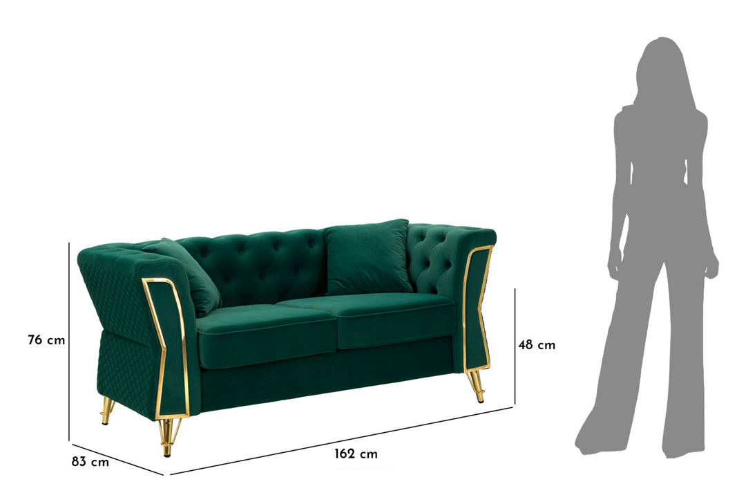 Sofá de terciopelo verde con cojines – Emy 2 plazas