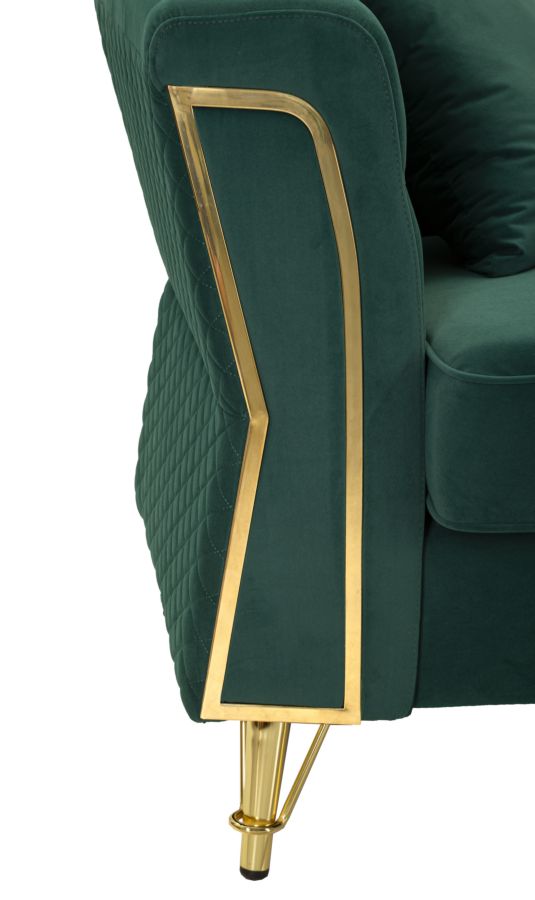 Sofá de terciopelo verde con cojines – Emy 2 plazas