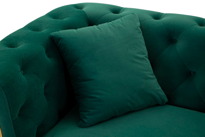 Sofá de terciopelo verde con cojines – Emy 2 plazas