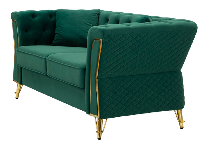 Sofá de terciopelo verde con cojines – Emy 2 plazas