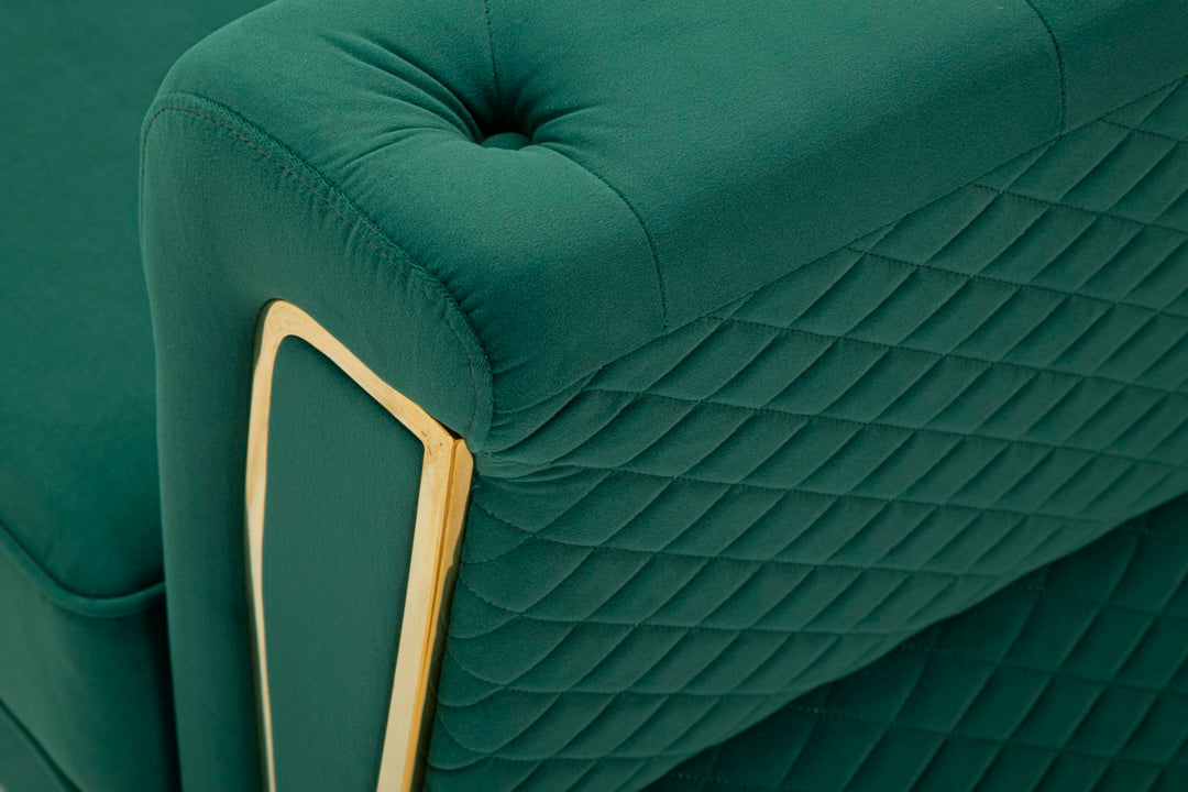 Sofá de terciopelo verde con cojines – Emy 2 plazas