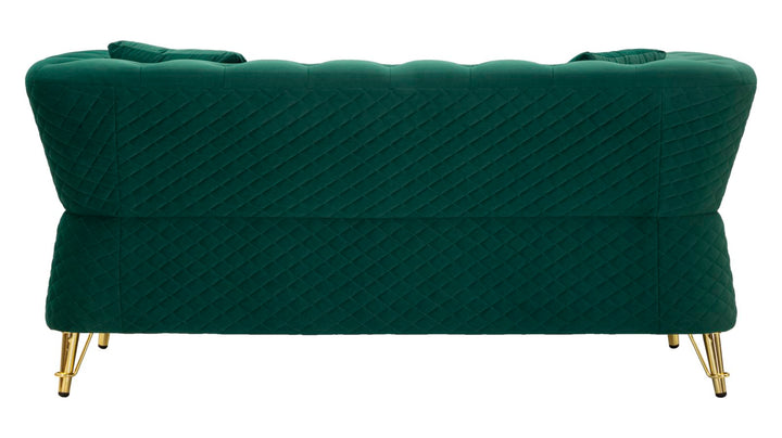 Sofá de terciopelo verde con cojines – Emy 2 plazas