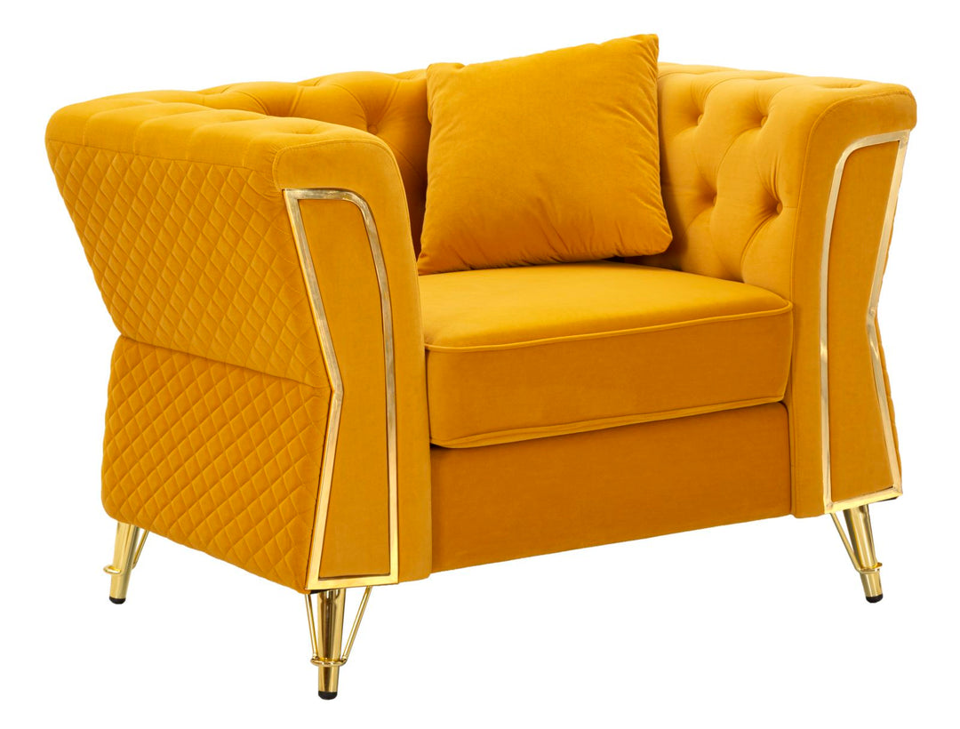Sillón de terciopelo mostaza con cojín – Emy sillón de acento