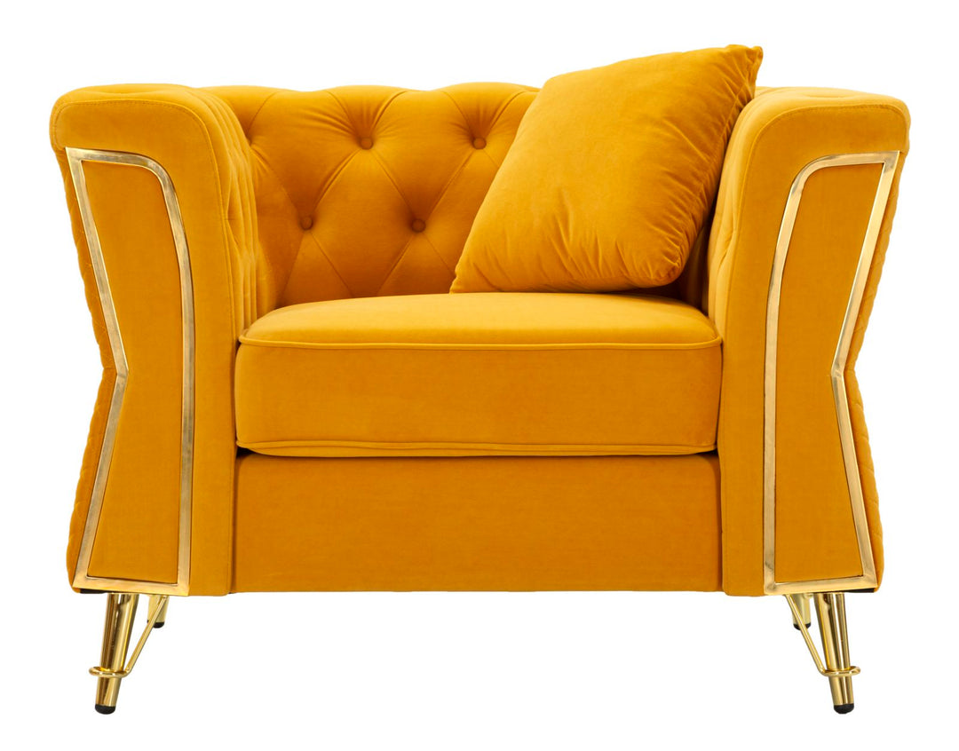Sillón de terciopelo mostaza con cojín – Emy sillón de acento