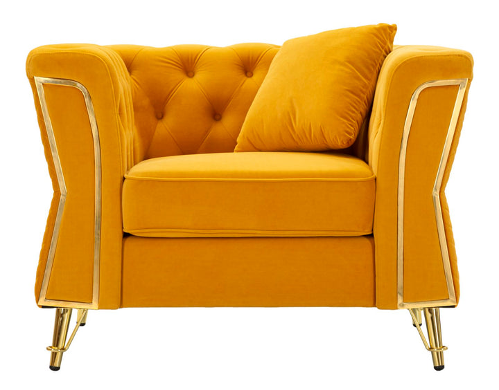 Sillón de terciopelo mostaza con cojín – Emy sillón de acento
