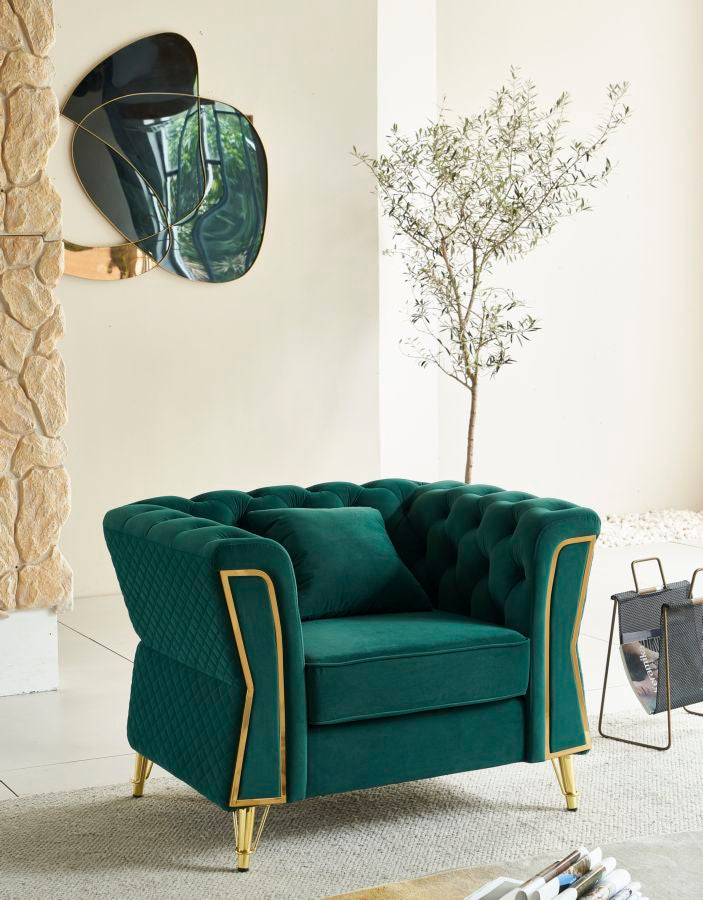 Sillón de terciopelo verde con cojín – Emy sillón de acento