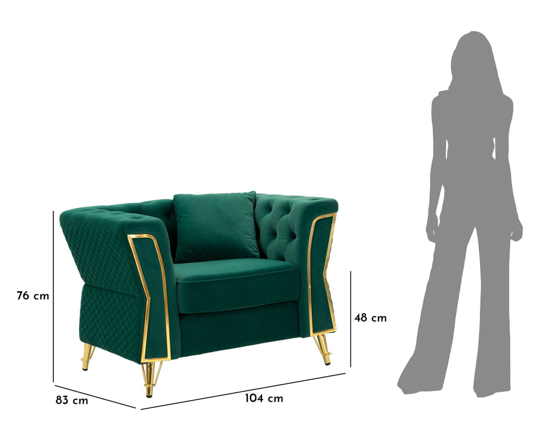 Sillón de terciopelo verde con cojín – Emy sillón de acento