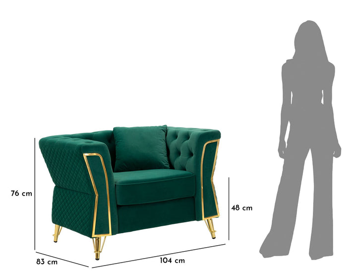 Sillón de terciopelo verde con cojín – Emy sillón de acento