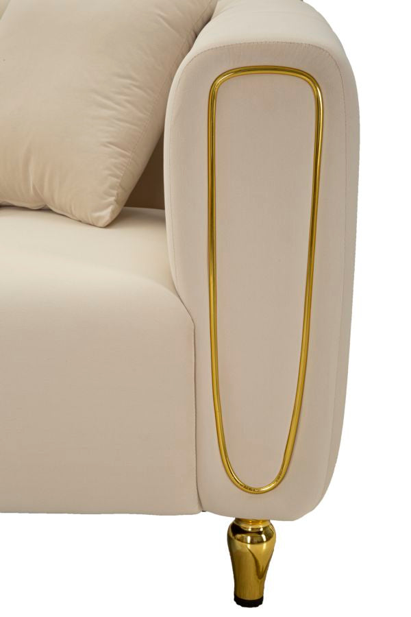 Sofá tapizado crema con cojines – Alma 2 plazas