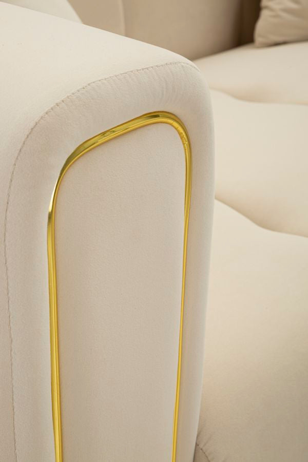 Sofá tapizado crema con cojines – Alma 2 plazas