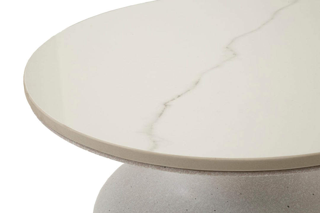 Mesa auxiliar redonda blanca con base texturizada – Mesa de acento moderna