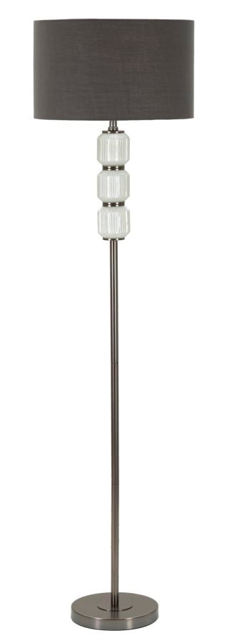 Lámpara de pie blanca y plateada con pantalla de tela – Bright One moderna