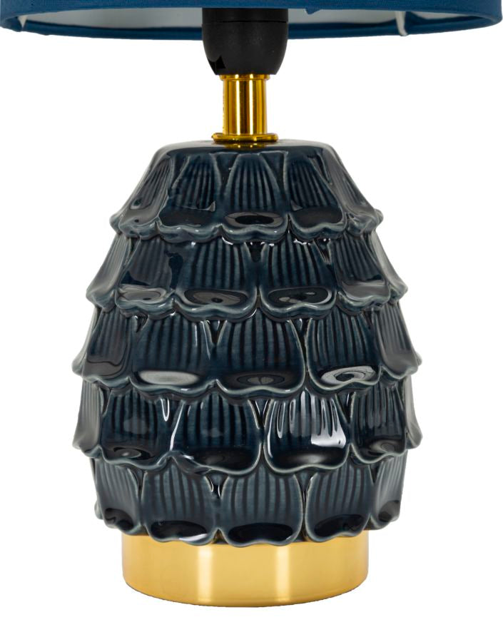 Lámpara de noche de cerámica azul con pantalla de tela – Pigmy acento moderno