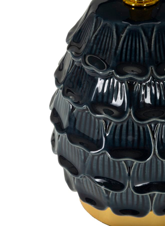 Lámpara de noche de cerámica azul con pantalla de tela – Pigmy acento moderno