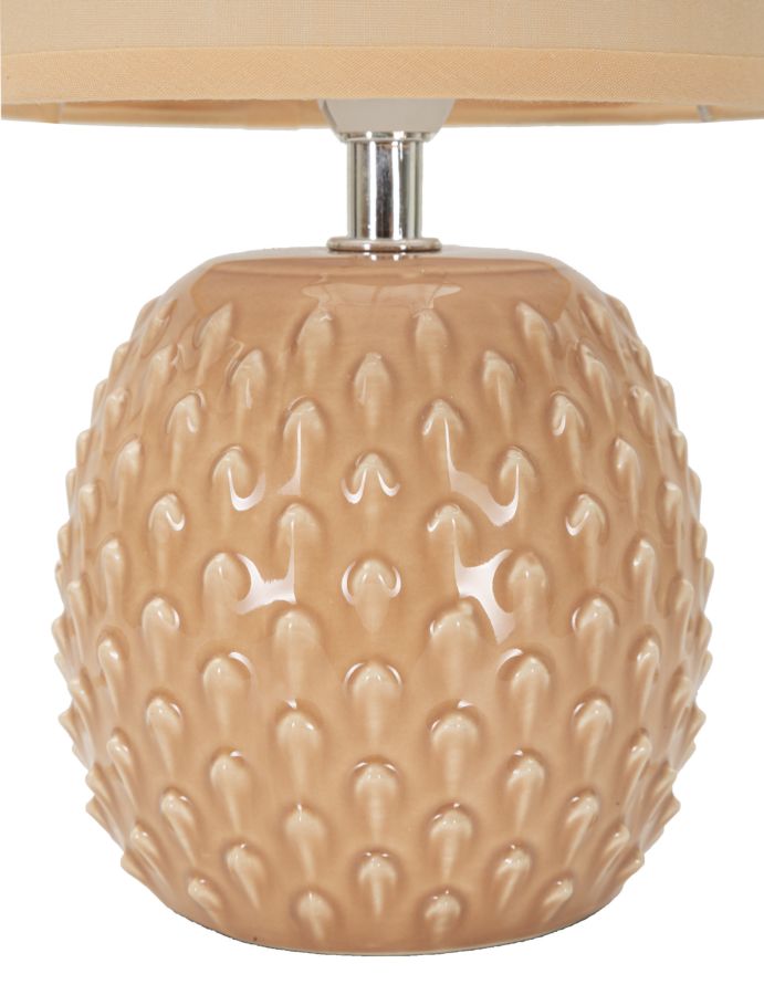 Lámpara de noche de cerámica melocotón con pantalla de tela – Pontus contemporánea