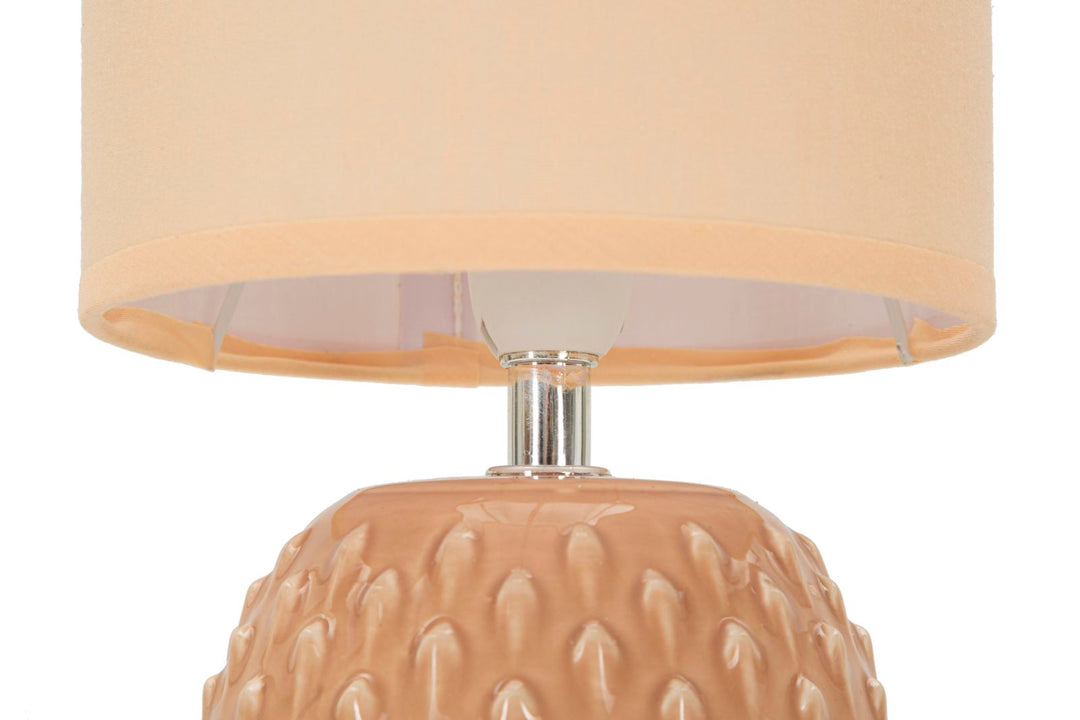 Lámpara de noche de cerámica melocotón con pantalla de tela – Pontus contemporánea