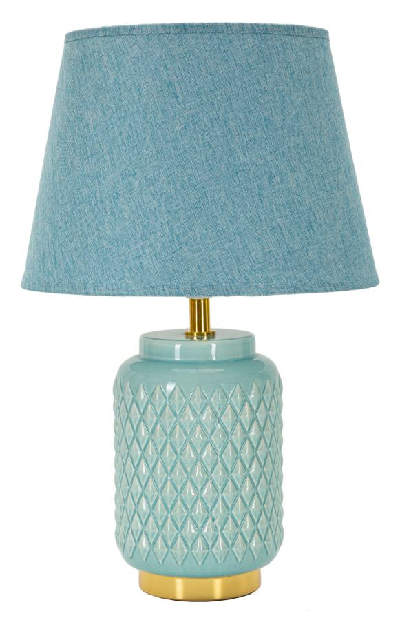 Lámpara de mesa de cerámica turquesa con pantalla de tela – Square Collection