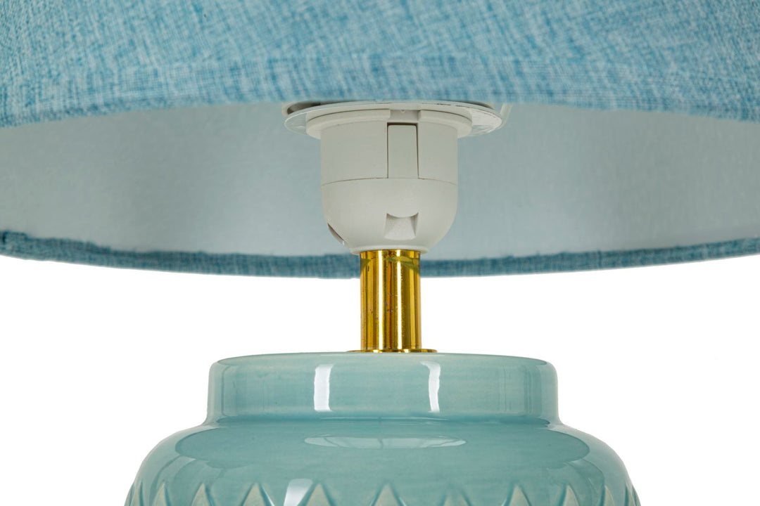 Lámpara de mesa de cerámica turquesa con pantalla de tela – Square Collection