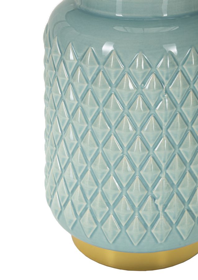 Lámpara de mesa de cerámica turquesa con pantalla de tela – Square Collection