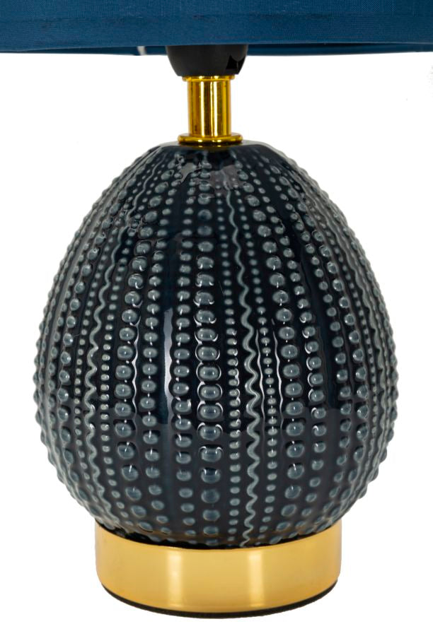 Lámpara de noche de cerámica azul con pantalla de tela – Flavi acento moderno