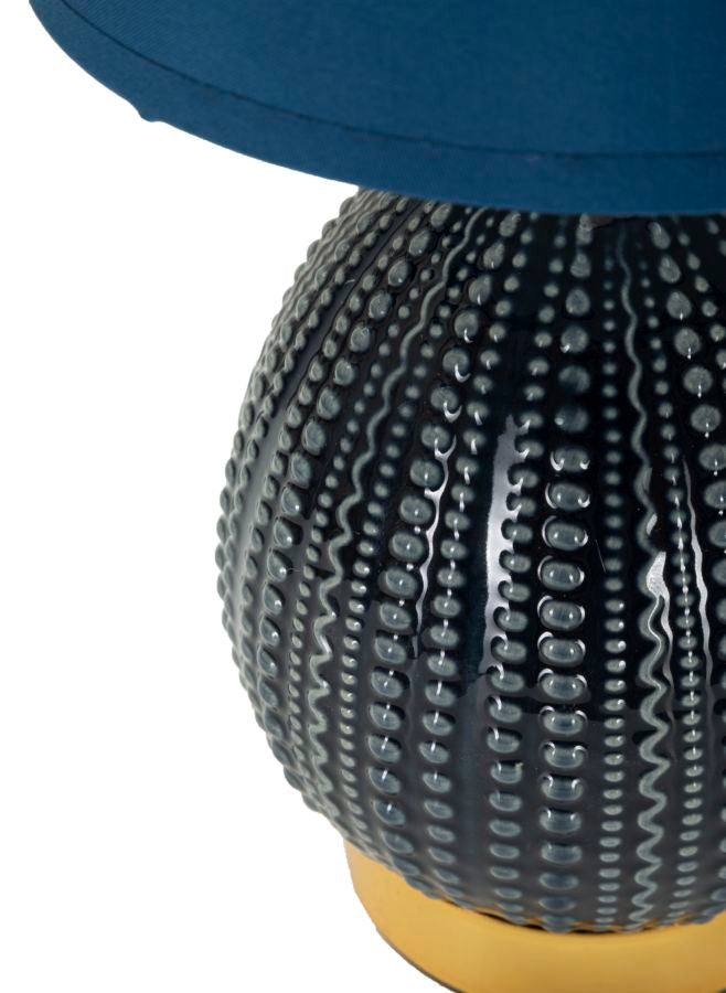 Lámpara de noche de cerámica azul con pantalla de tela – Flavi acento moderno