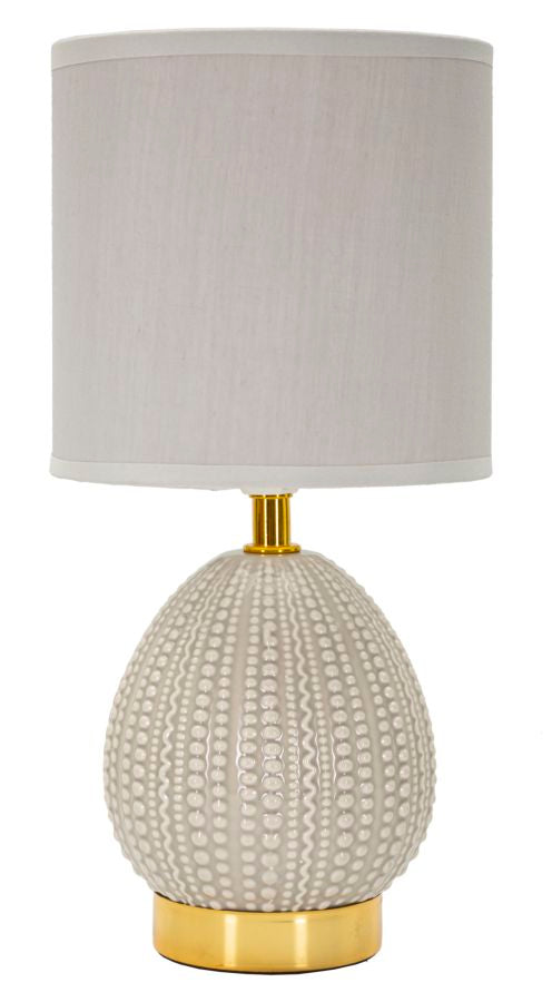 Lámpara de noche de cerámica gris con pantalla de tela – Flavi Collection