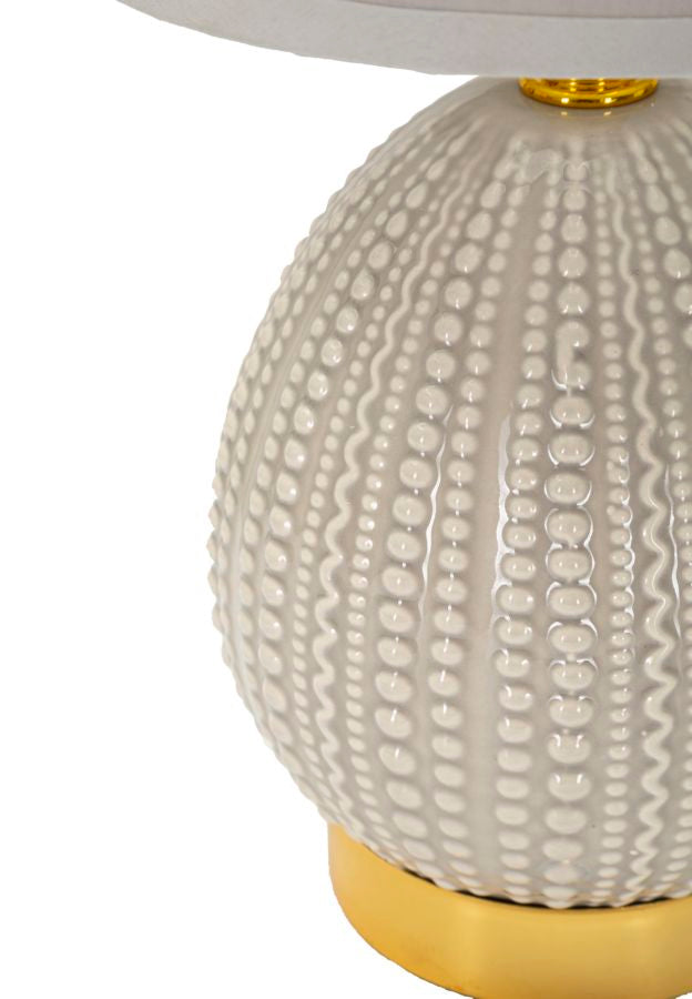 Lámpara de noche de cerámica gris con pantalla de tela – Flavi Collection