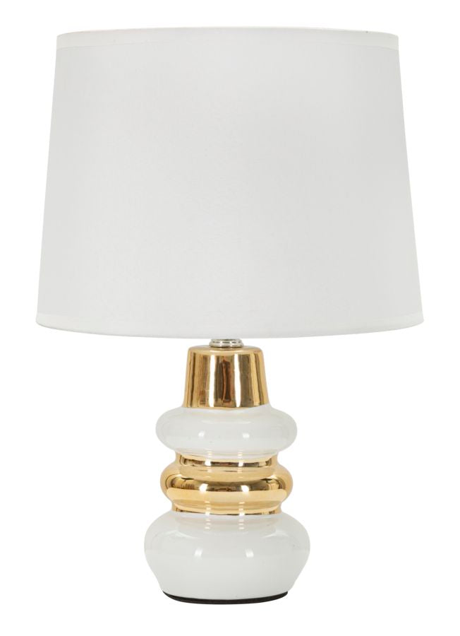 Lámpara de mesa blanca y dorada con pantalla de tela – Liara Collection