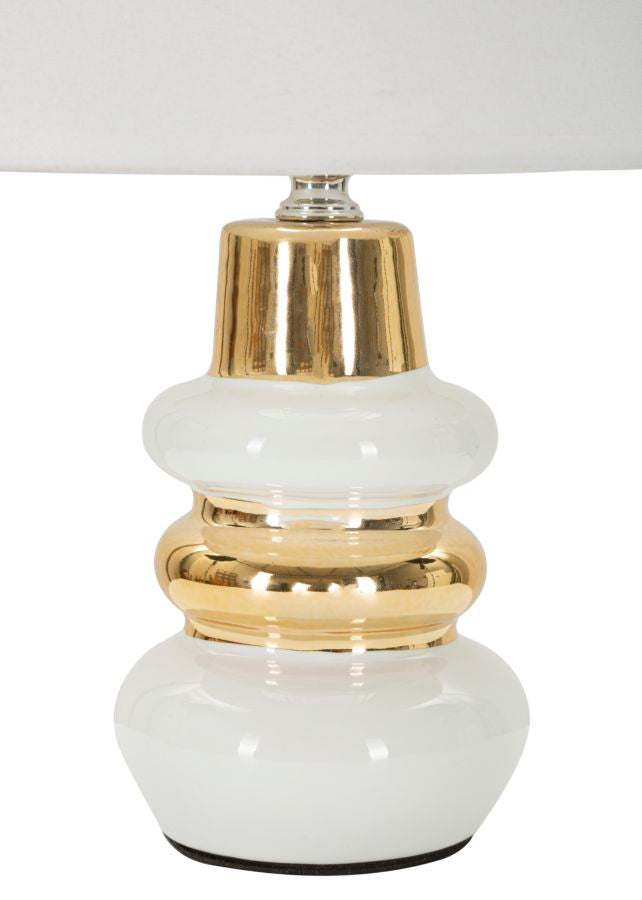 Lámpara de mesa blanca y dorada con pantalla de tela – Liara Collection