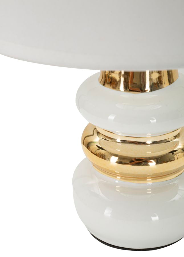 Lámpara de mesa blanca y dorada con pantalla de tela – Liara Collection