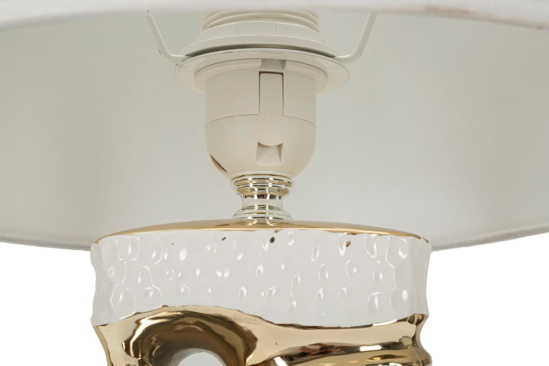 Lámpara de mesa blanca y dorada con pantalla de tela – Florida Collection