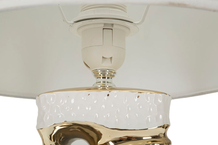 Lámpara de mesa blanca y dorada con pantalla de tela – Florida Collection