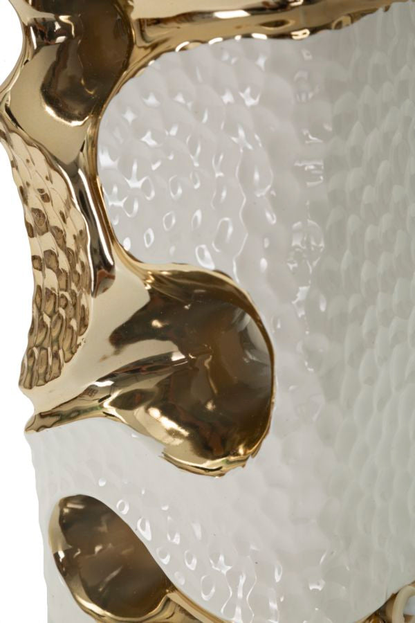 Lámpara de mesa blanca y dorada con pantalla de tela – Florida Collection