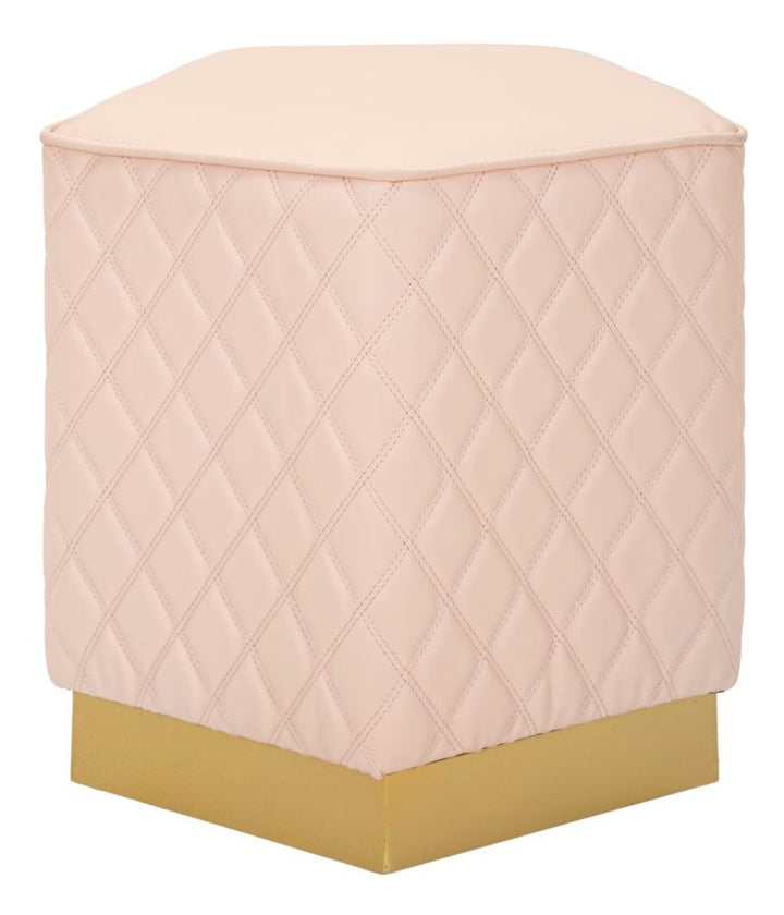 Taburete pentagonal tapizado con base dorada – Sharon asiento de acento