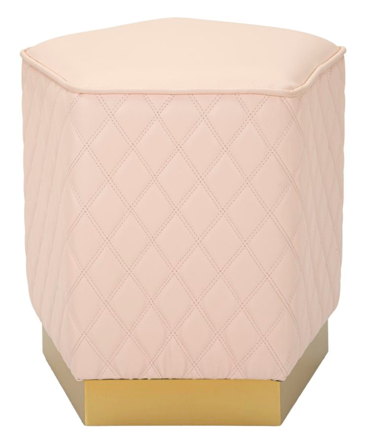 Taburete pentagonal tapizado con base dorada – Sharon asiento de acento