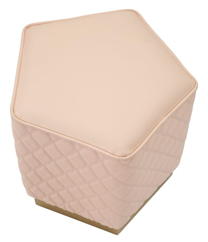 Taburete pentagonal tapizado con base dorada – Sharon asiento de acento