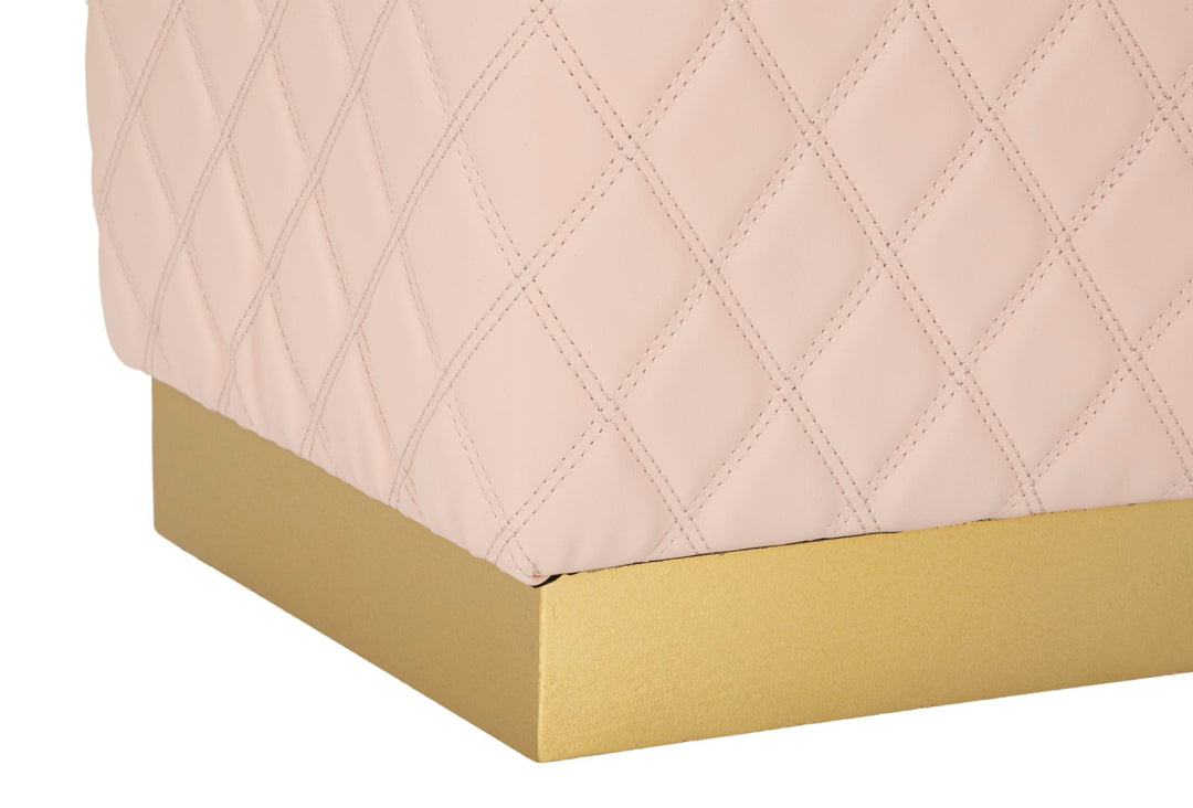 Taburete pentagonal tapizado con base dorada – Sharon asiento de acento