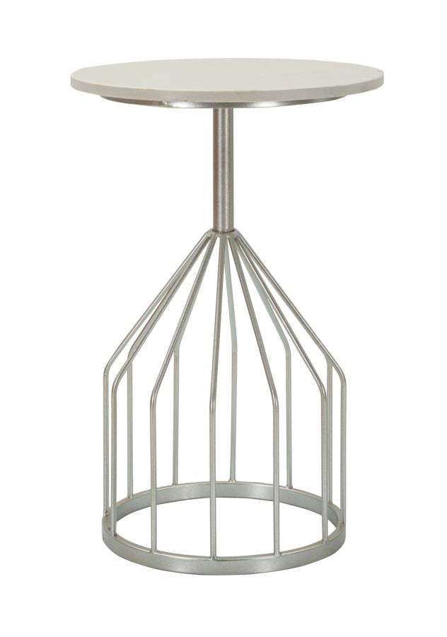 Mesa auxiliar redonda de mármol artificial con base única – Estilo contemporáneo