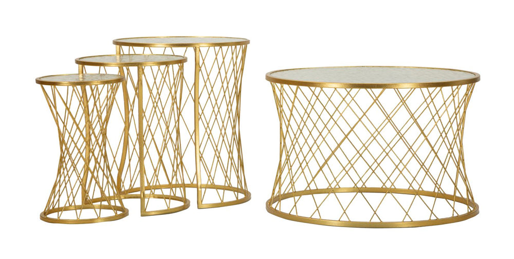 Juego de 4 mesas auxiliares de metal dorado – Noah colección moderna