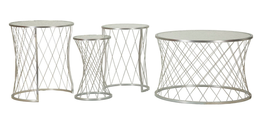 Juego de 4 mesas auxiliares de metal plateado – Noah colección moderna