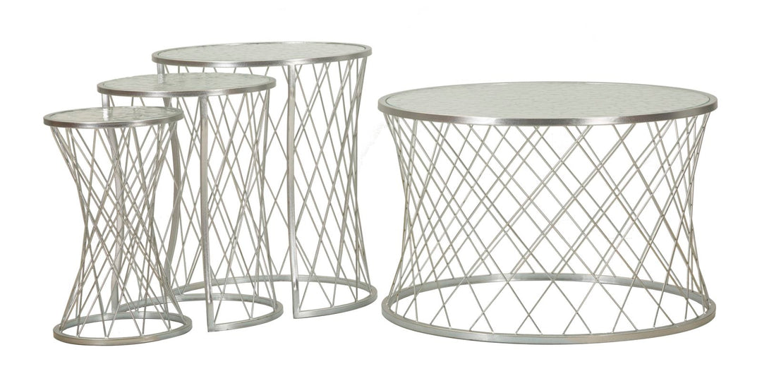 Juego de 4 mesas auxiliares de metal plateado – Noah colección moderna