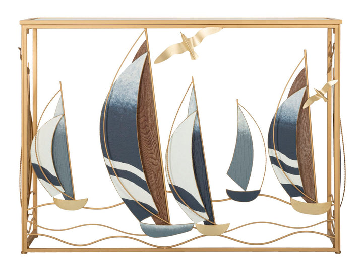 Mesa consola de madera con frontal de arte náutico – Vele Collection