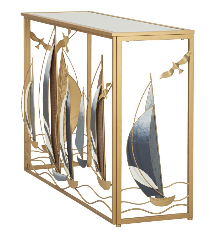 Mesa consola de madera con frontal de arte náutico – Vele Collection