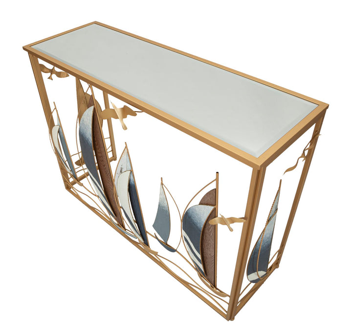 Mesa consola de madera con frontal de arte náutico – Vele Collection